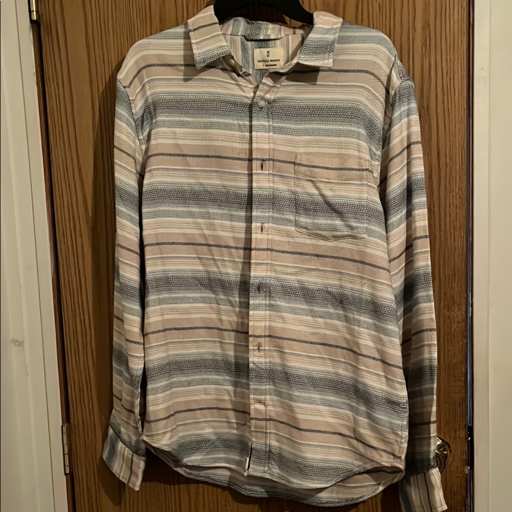 Men's Striped Shirt - Beige and Blue